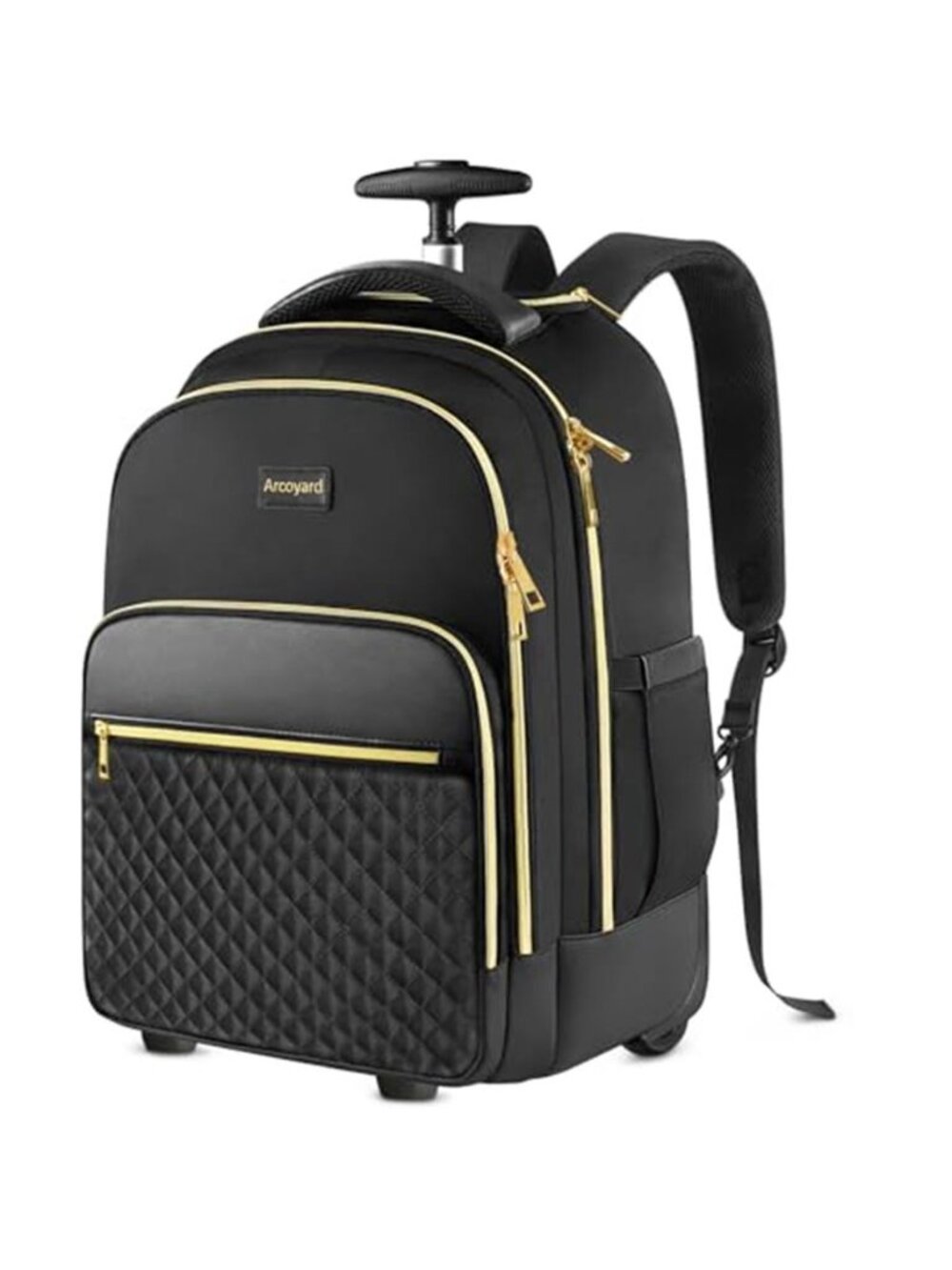 Rolling Backpack Wheels 17 Inch Laptop Carry On Luggage Water Resistant Black